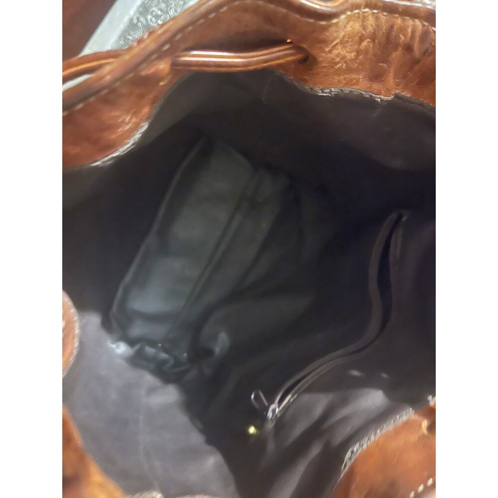 Vintage Kilim or Southwest-style woven bag with leather trim. - Picture 3 of 6